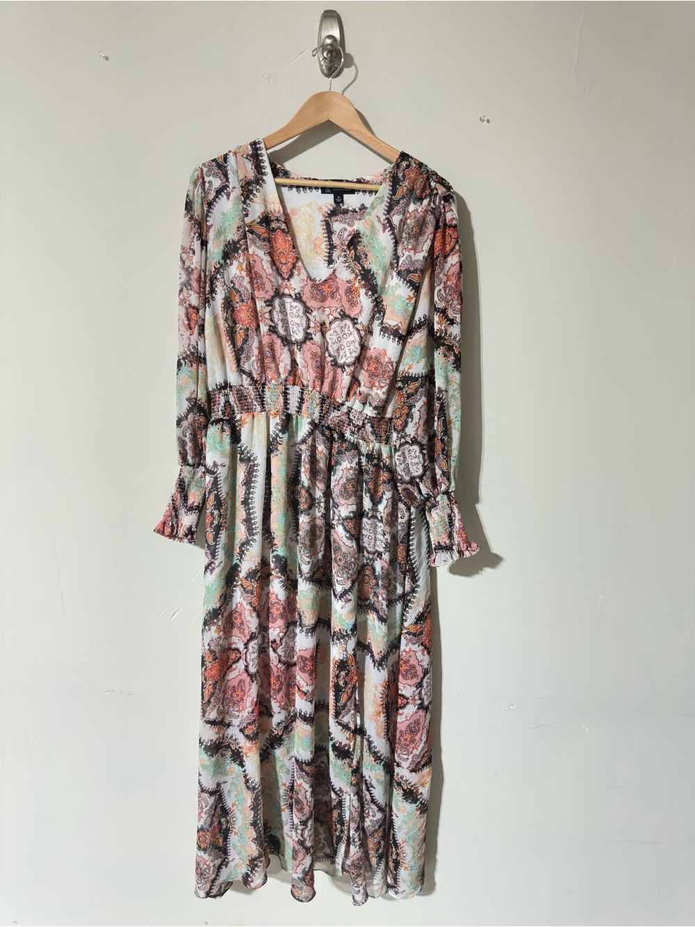 INC Women’s Snakeskin Print Maxi Dress Size 2X Long Sleeve Front Slit Boho